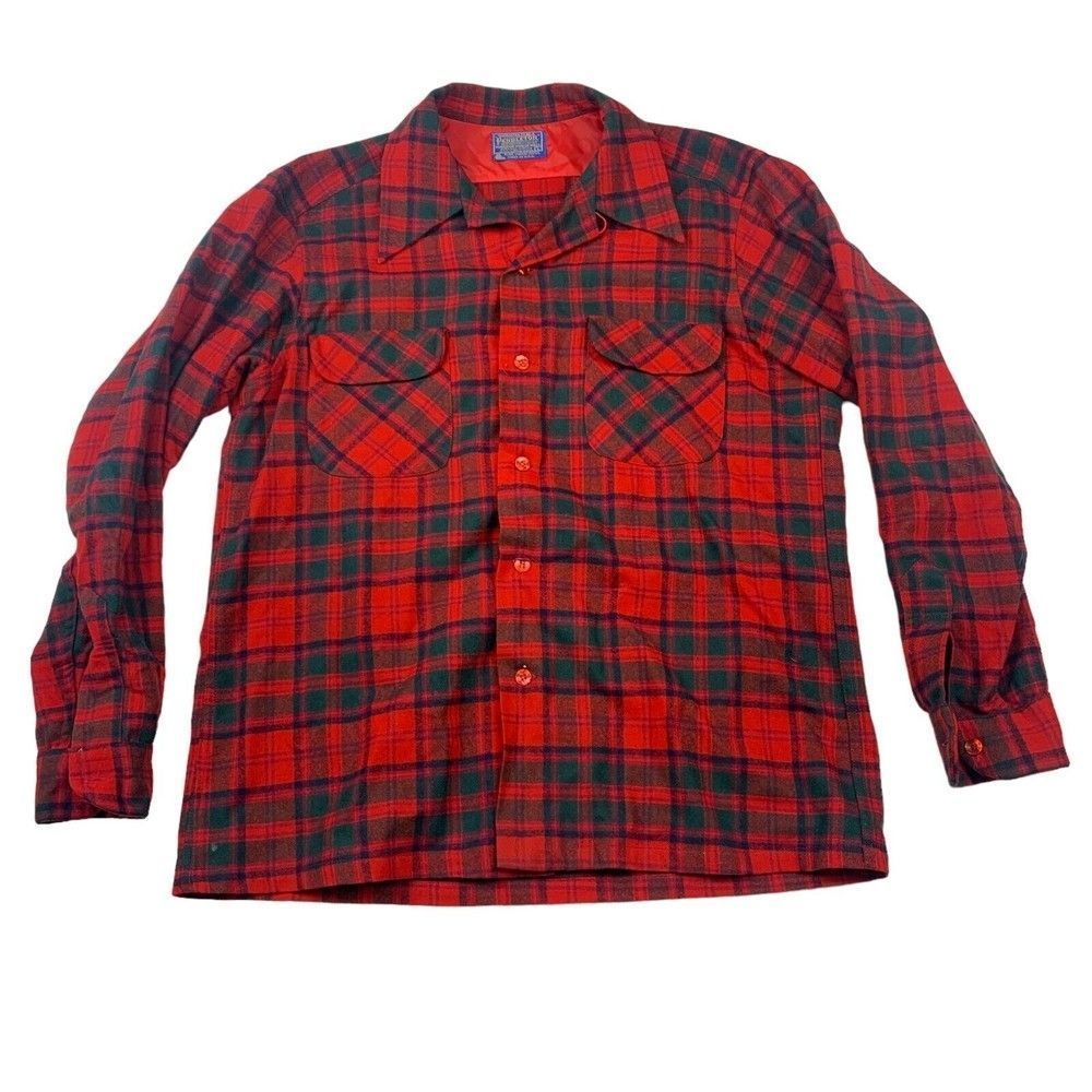Pendelton Button Down Shirt Mens Size Large Plaid Virgin Wool READ